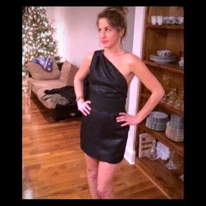 Black One shoulder wrap mini dress